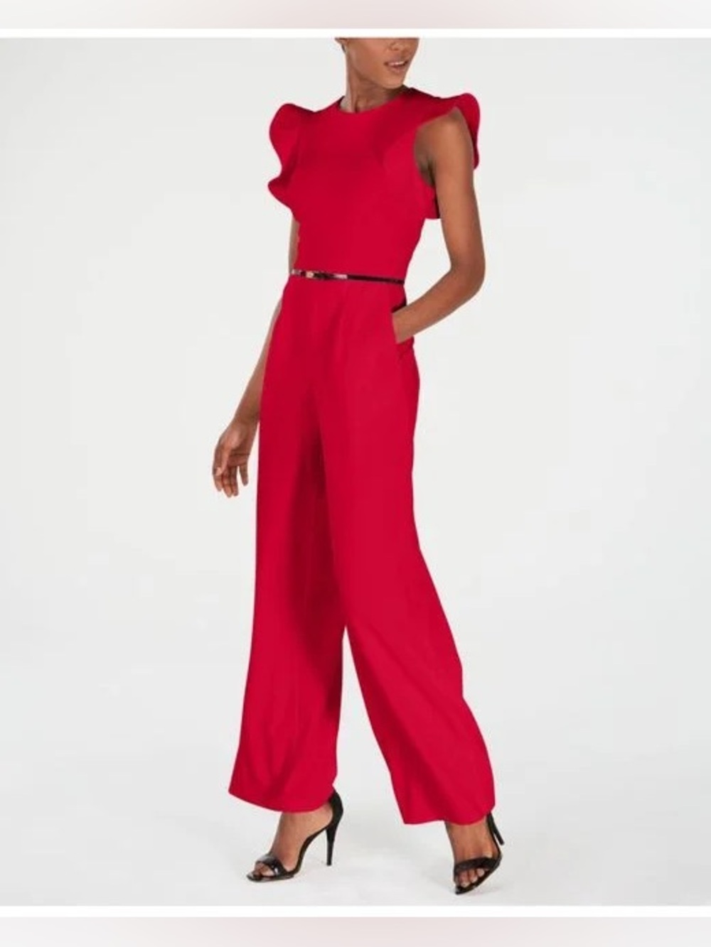 Red flutter sleeve wide leg jumpsuit 8 wedding guest formal dinner cocktail - Picture 3 of 14